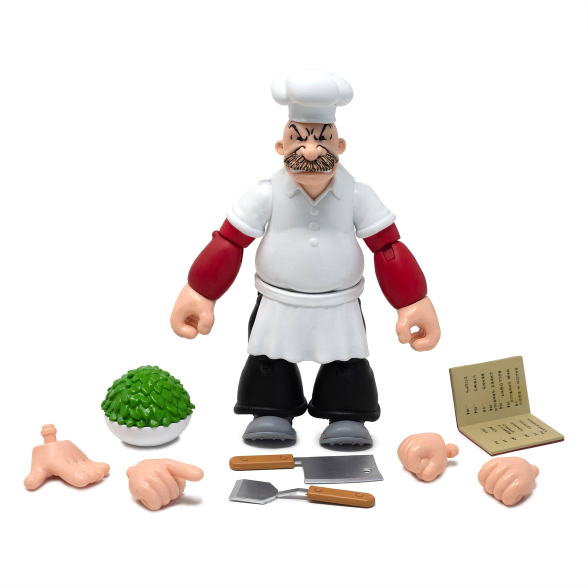 Boss Fight Studio Llc Rough-House figure in chef outfit with accessories including cleaver, spatula, extra hands, and recipe card