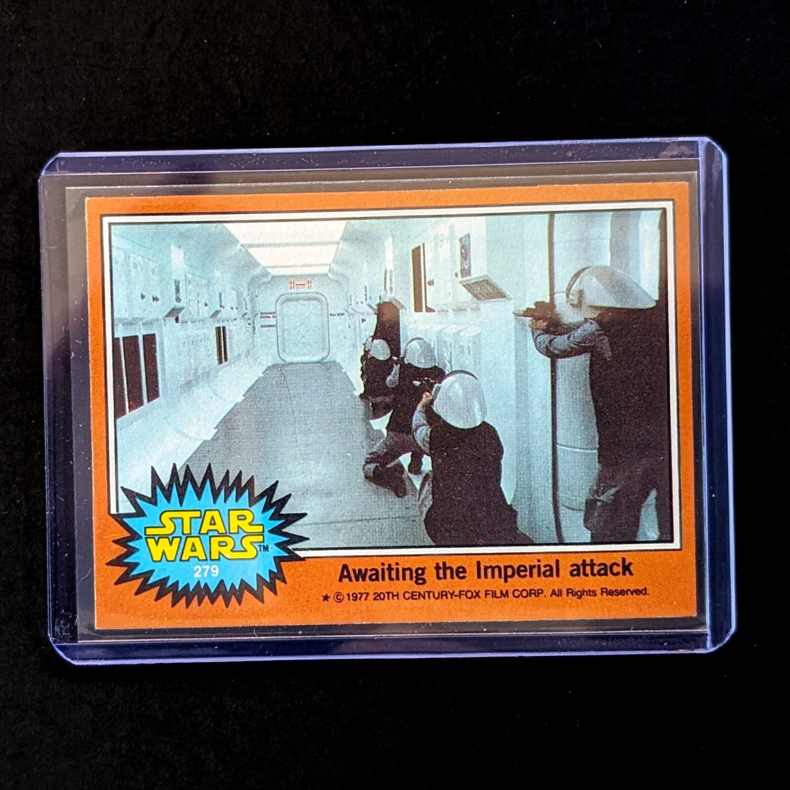 1977 Go Figment TOPPS Star Wars Orange Series 4 trading card showing stormtroopers awaiting the Imperial attack scene