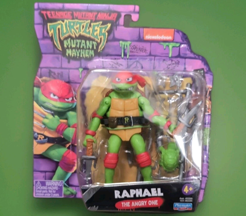 Raphael action figure from Teenage Mutant Ninja Turtles Mutant Mayhem by Playmates Toys with accessories in packaging