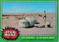 Vintage 1977 Go Figment Star Wars trading card featuring Luke Skywalker on a desert planet scene