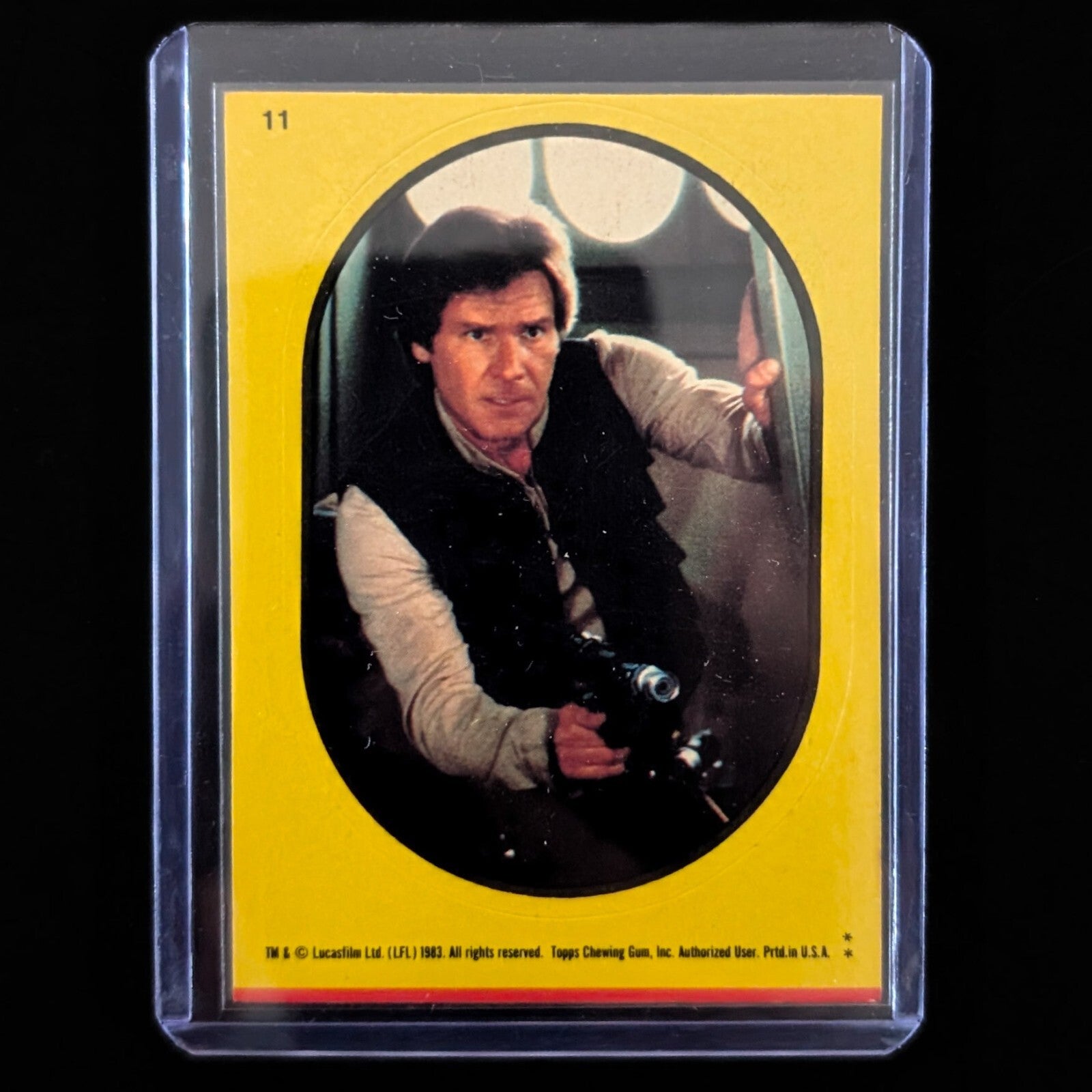 1983 Topps Return of the Jedi Han Solo vintage sticker card in protective sleeve from Go Figment collection