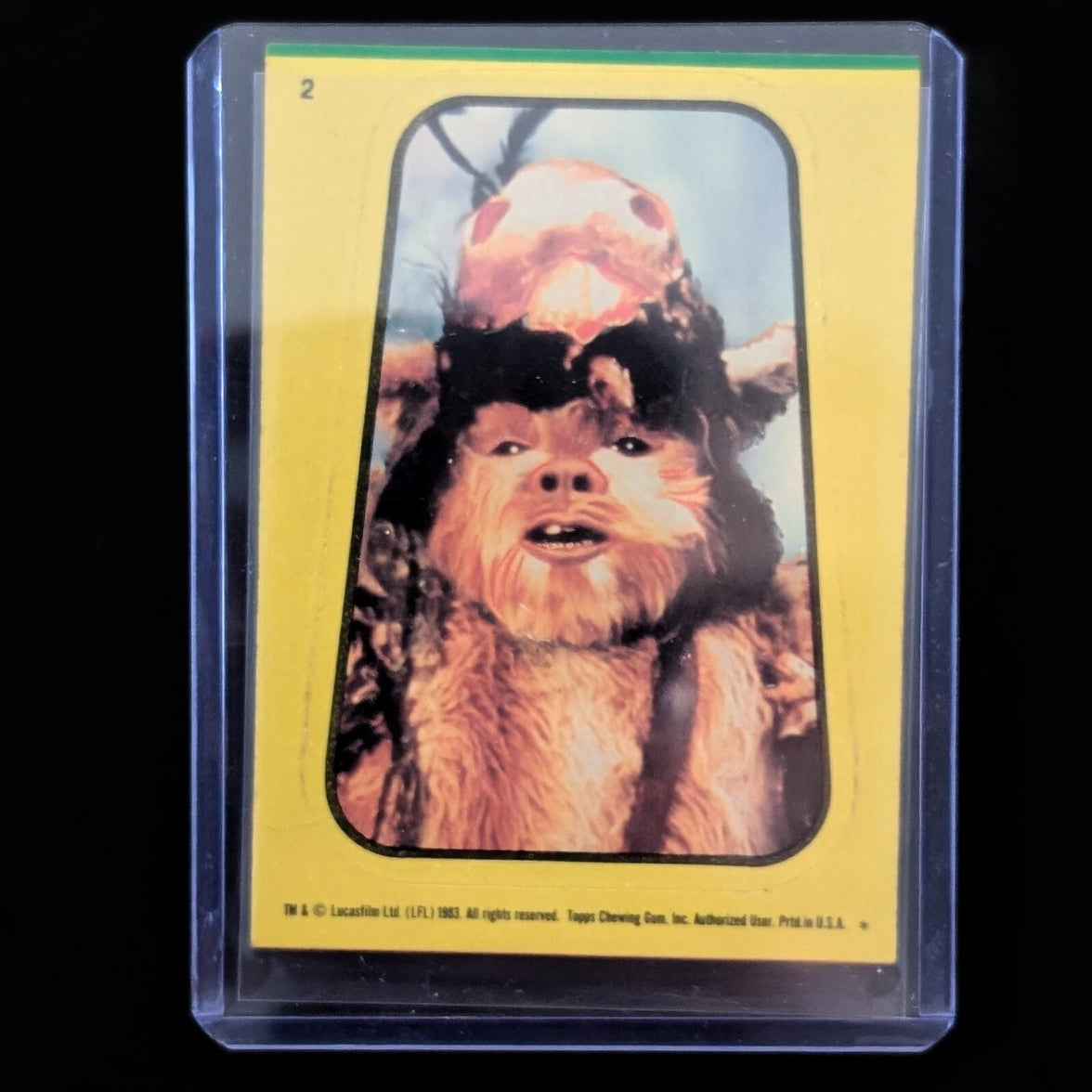 Vintage 1983 Topps Return of the Jedi Ewok sticker card in protective sleeve from Go Figment collection