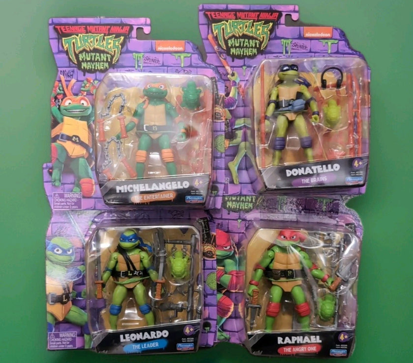 Teenage Mutant Ninja Turtles 4 Pack Mutant Mayhem action figures by Playmates Toys in original packaging with accessories