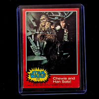 1977 Topps Star Wars trading card featuring Chewie and Han Solo from Go Figment vintage collection