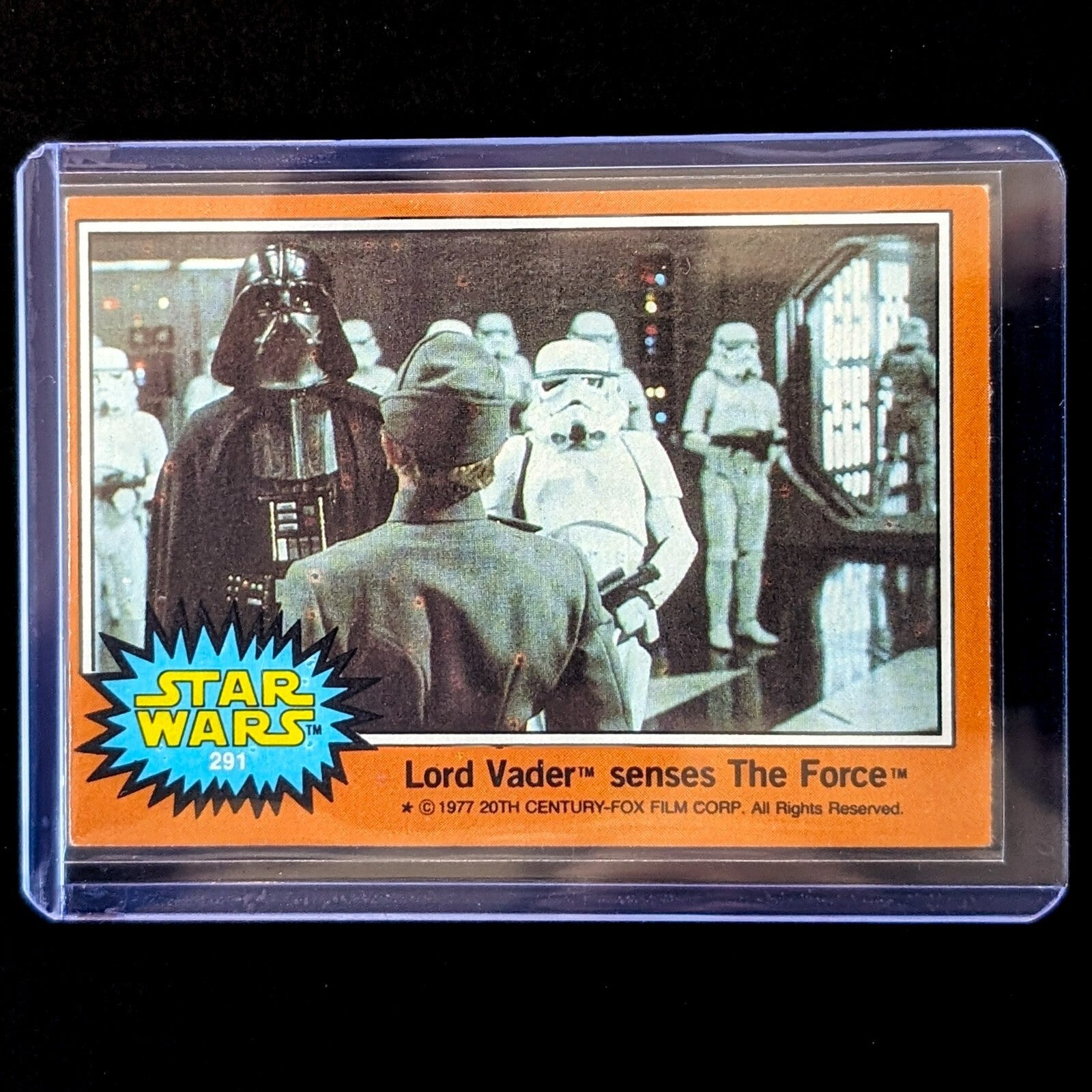 Vintage 1977 Topps Star Wars trading card featuring Lord Vader and stormtroopers from Go Figment collection