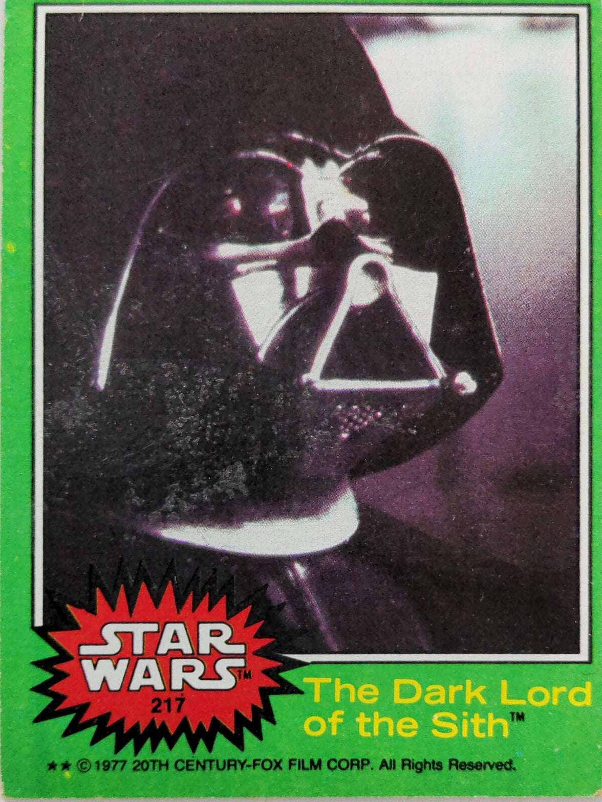 Vintage 1977 Star Wars trading card featuring Darth Vader, from Go Figment’s Green Series 4 collection
