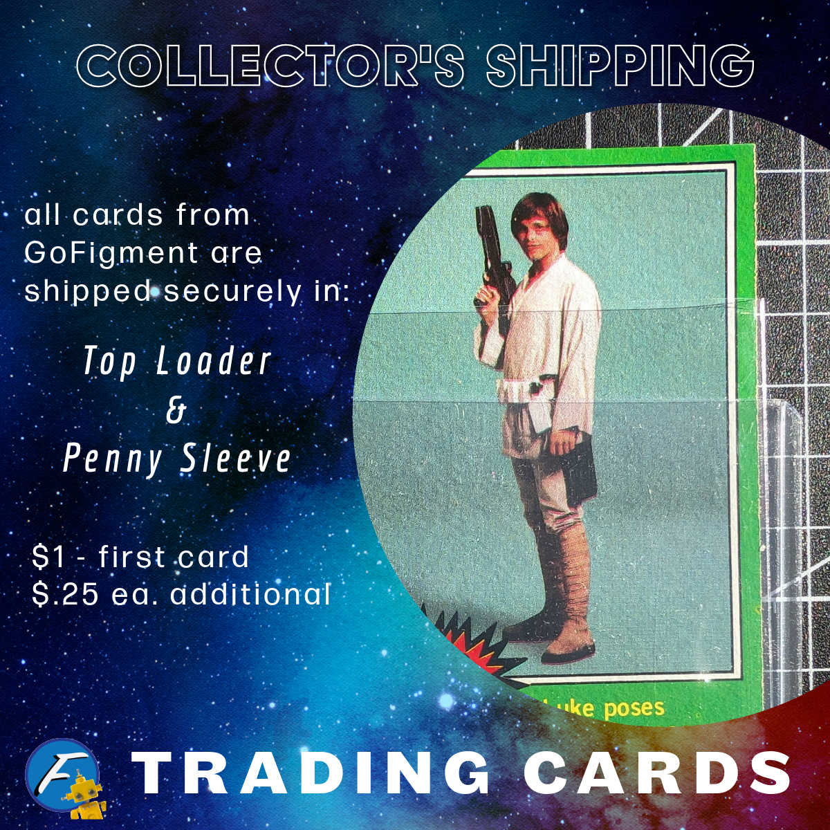 Vintage 1983 Return of the Jedi Luke Skywalker card shipped securely by Go Figment in protective top loader and penny sleeve