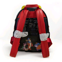 Loungefly mini backpack showing back straps and Halloween Pooh with Tigger, Piglet, and Eeyore characters design