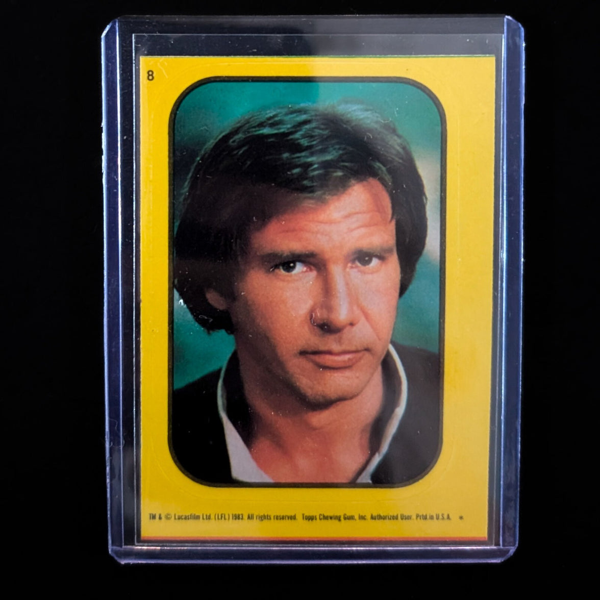 1983 Topps Return of the Jedi Han Solo vintage sticker card in protective sleeve sold by Go Figment