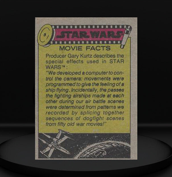 1977 Star Wars movie facts trading card featuring special effects details from Go Figment vintage collection