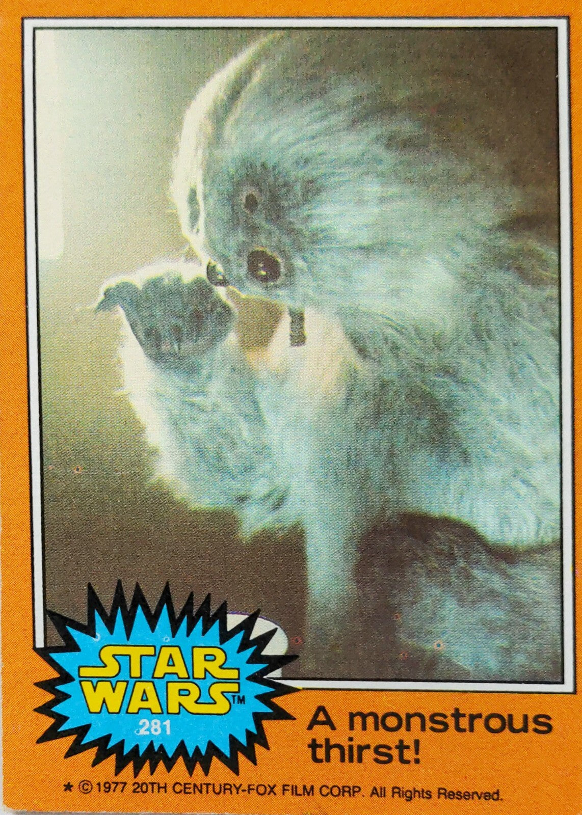 Vintage 1977 Go Figment Star Wars trading card featuring a Wampa creature titled A monstrous thirst