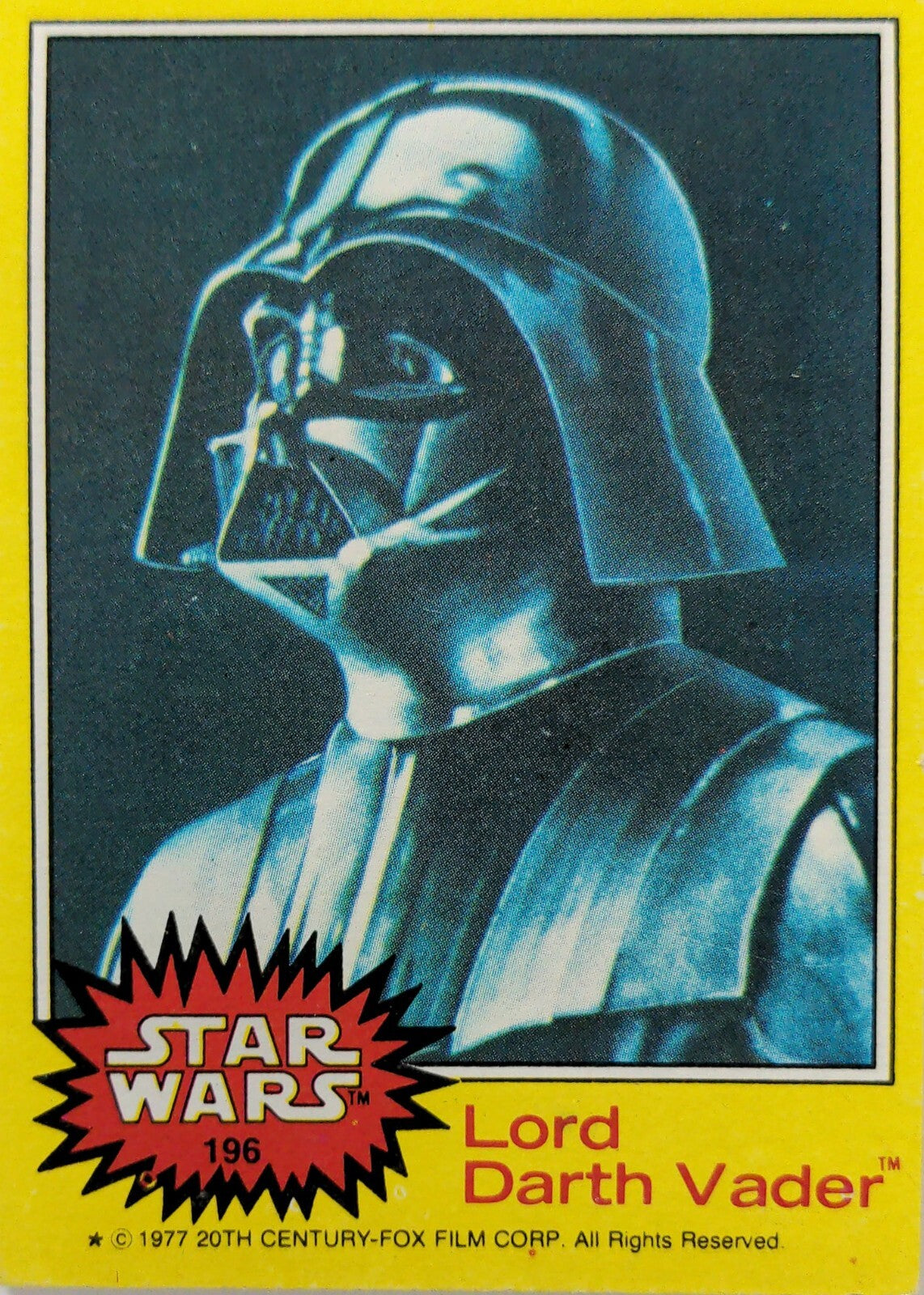 Vintage Star Wars trading card featuring Lord Darth Vader with yellow border and logo design