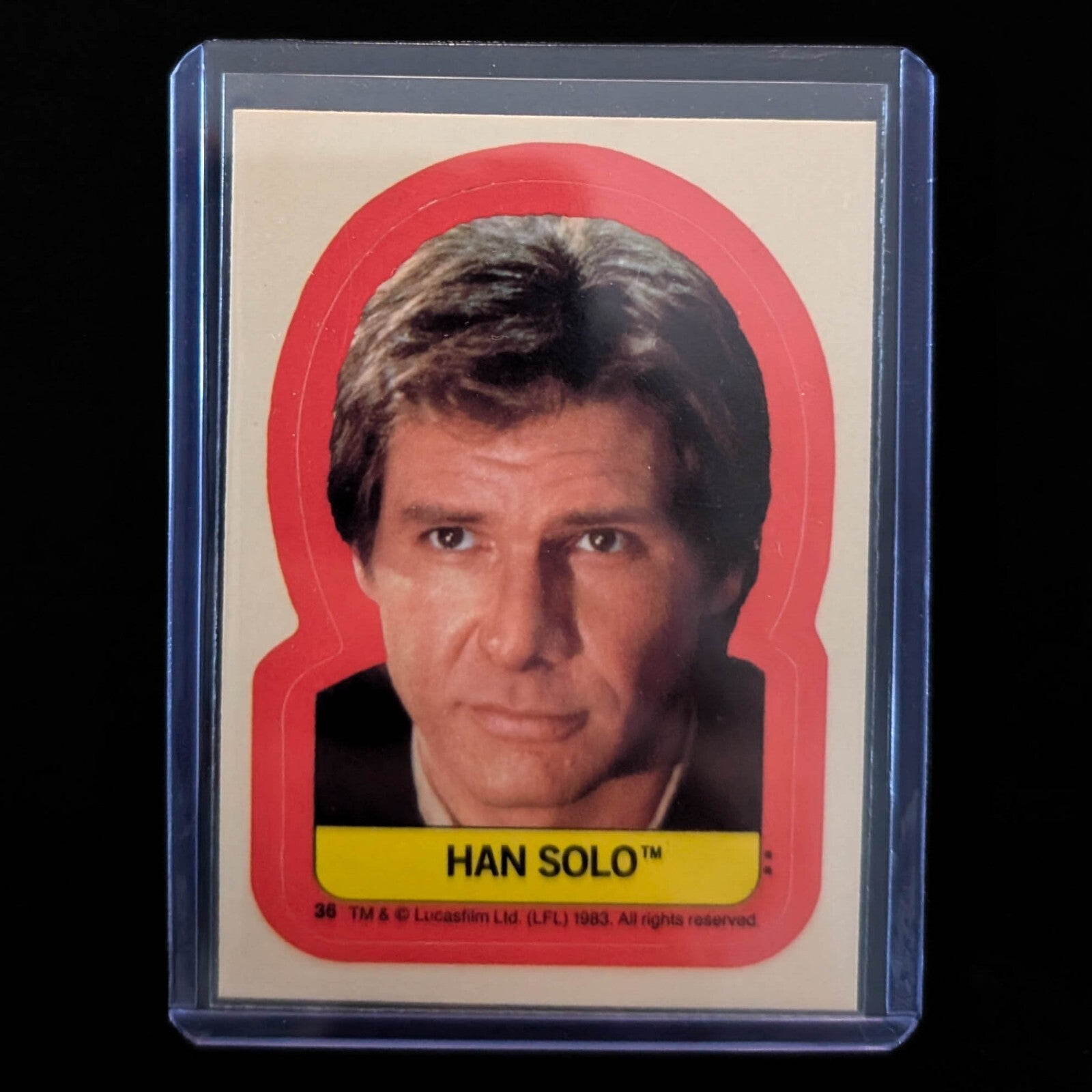 Vintage 1983 Topps Return of the Jedi Han Solo sticker card, collector’s item from Go Figment.
