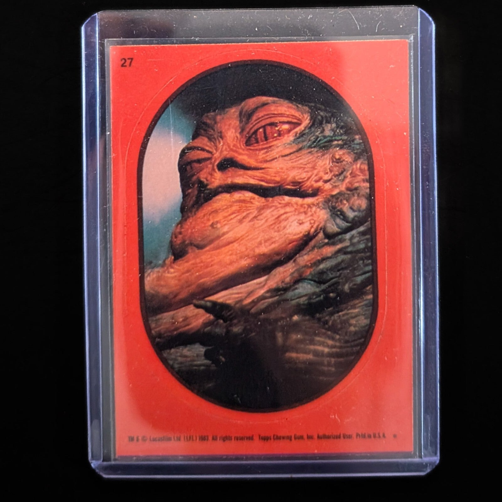 1983 Topps Return of the Jedi vintage Jabba the Hutt sticker card in protective sleeve by Go Figment