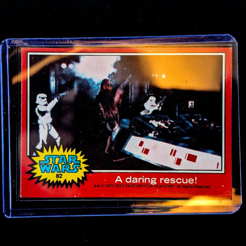1977 Topps Star Wars trading card showing stormtroopers and a character in rescue scene from Go Figment vintage collection
