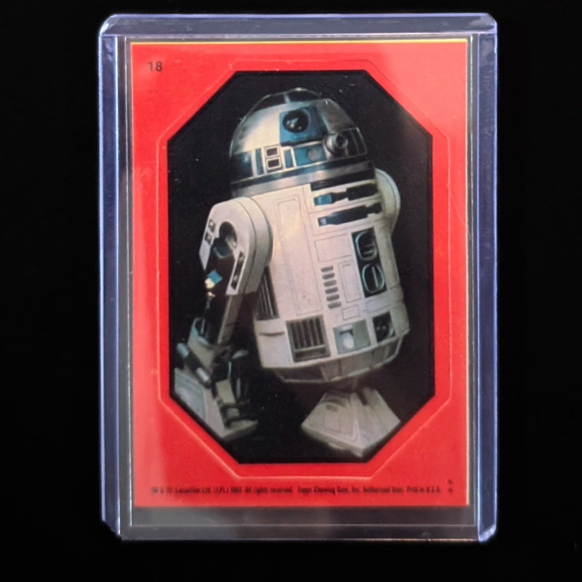 1983 Return of the Jedi R2-D2 sticker card in protective case from Go Figment vintage Star Wars collection