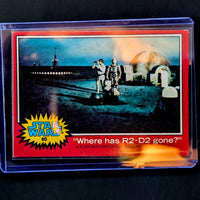 1977 Topps Star Wars trading card featuring Luke and C-3PO with vintage Go Figment branding in red border series 2