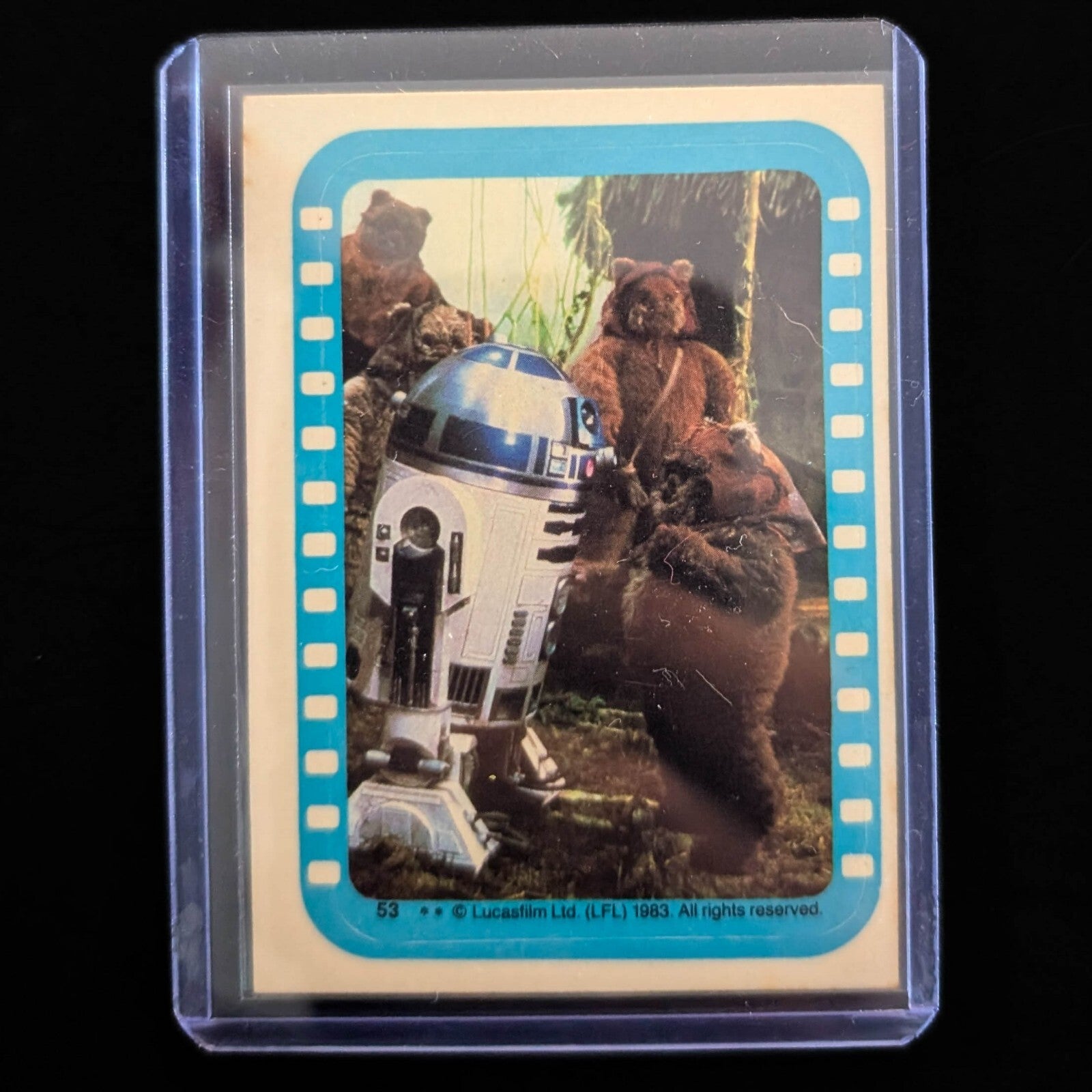 Vintage 1983 Return of the Jedi sticker featuring R2-D2 with Ewoks in protective case by Go Figment