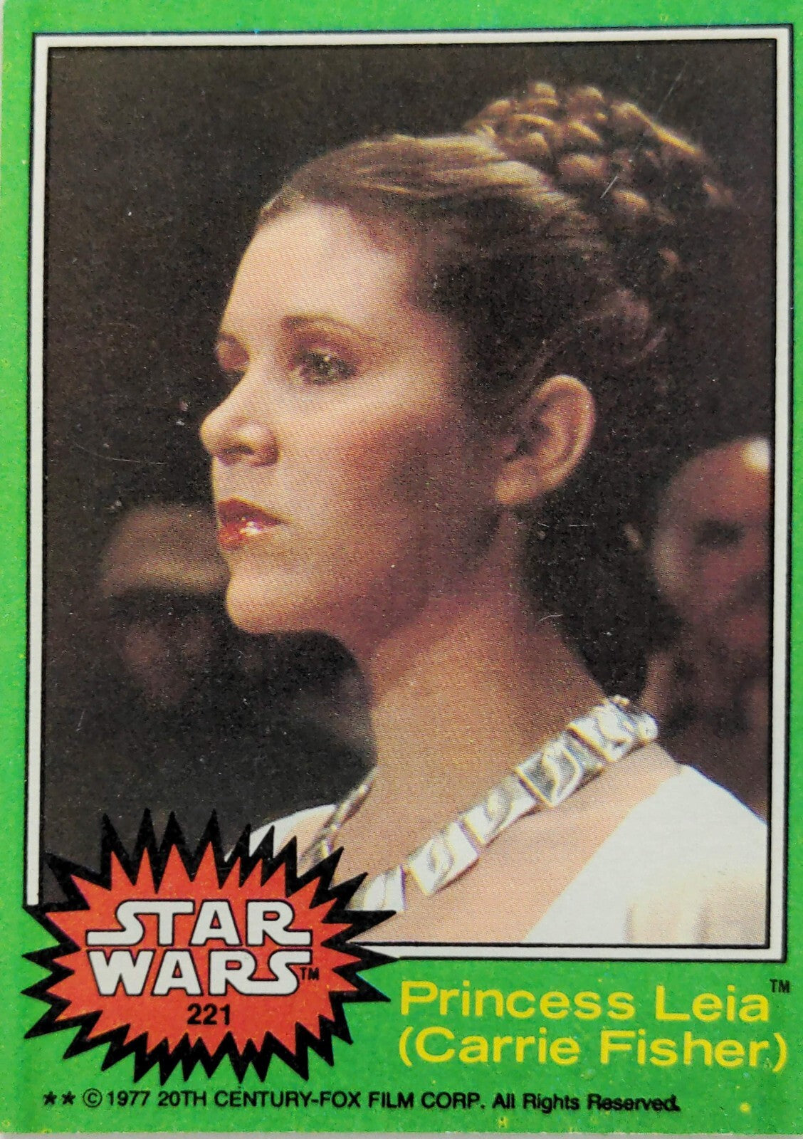 1977 Go Figment Star Wars trading card featuring Princess Leia in vintage style from series 4 Green set