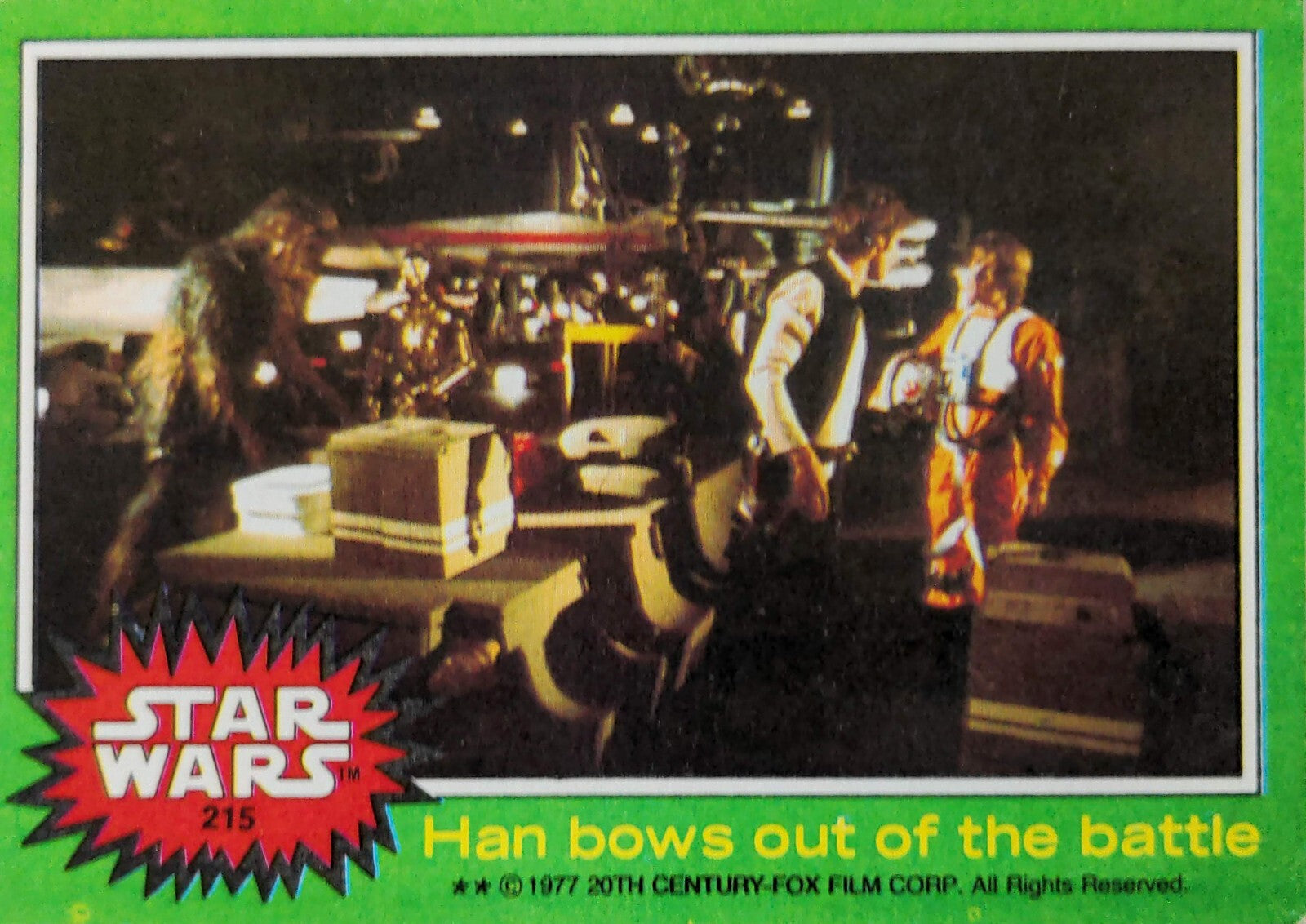 1977 Topps Star Wars trading card showing Han Solo and Chewbacca in a scene, offered by Go Figment