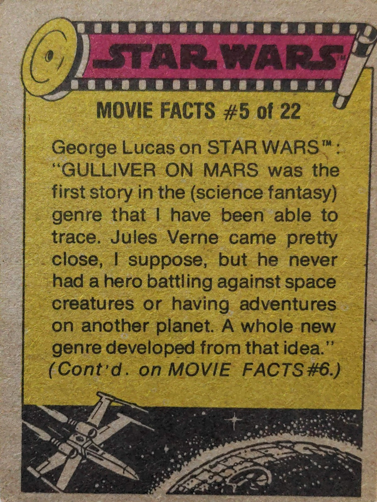 Vintage Star Wars Movie Facts card from Go Figment featuring science fantasy genre history by George Lucas