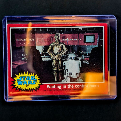 1977 TOPPS Star Wars trading card showing C-3PO and R2-D2 in control room by Go Figment