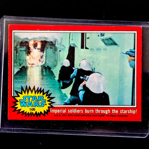 1977 TOPPS Star Wars card featuring Imperial soldiers with blaster rifles on a starship scene by Go Figment