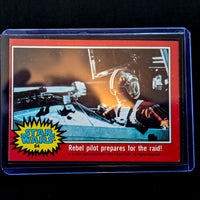 1977 TOPPS Star Wars card showing rebel pilot preparing for raid from Go Figment vintage collection