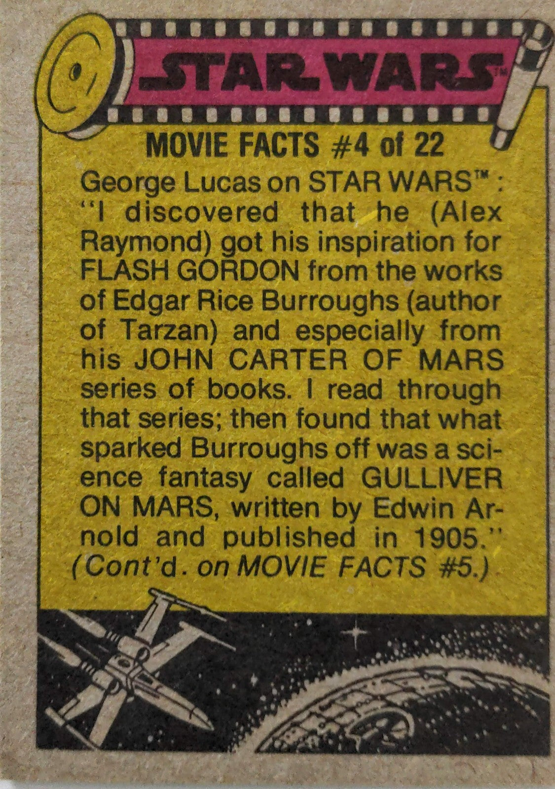1977 Topps Star Wars Movie Facts trading card featuring Go Figment vintage sci-fi collectibles information text.