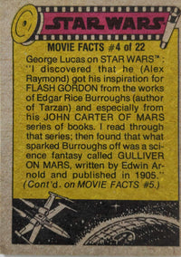 1977 Topps Star Wars Movie Facts trading card featuring Go Figment vintage sci-fi collectibles information text.