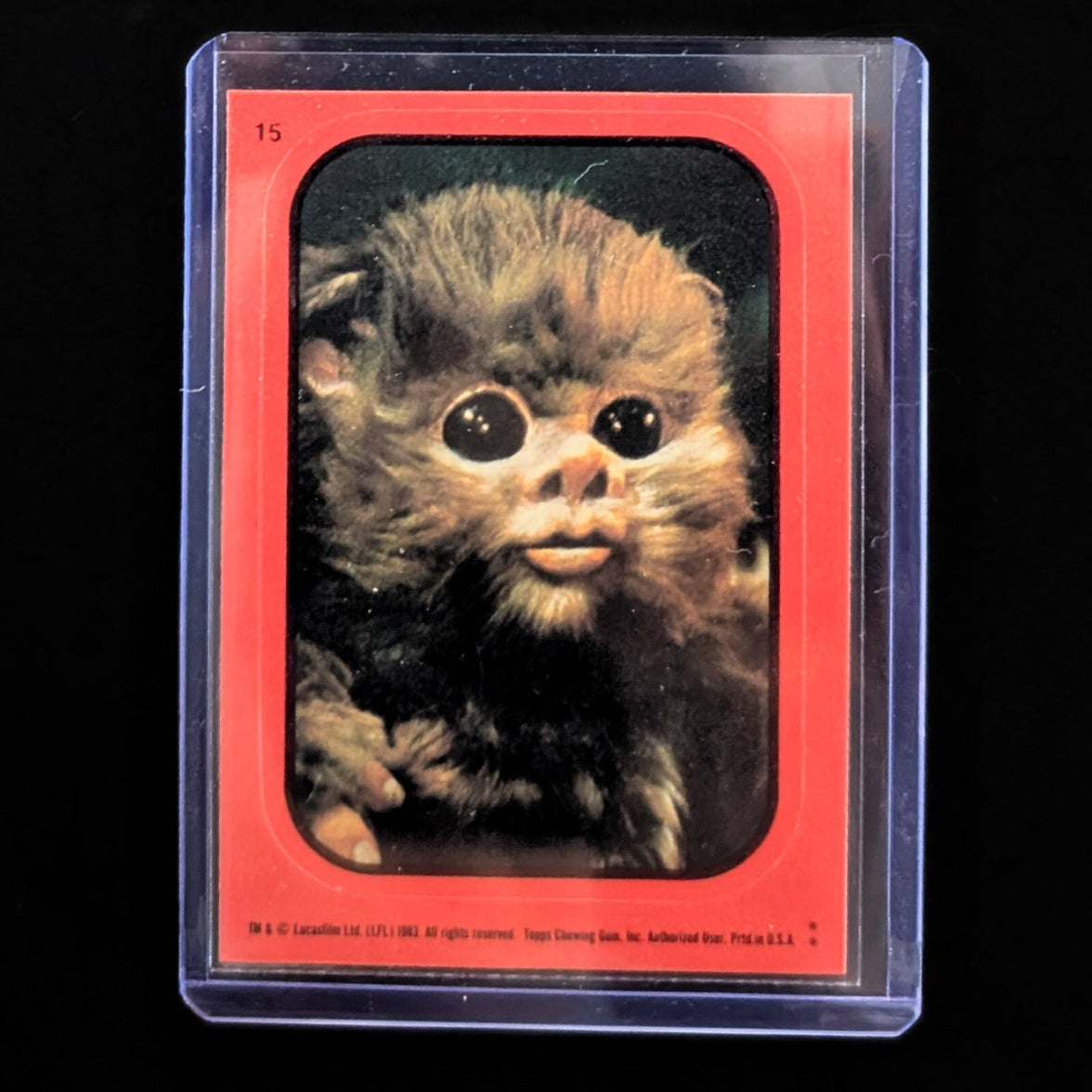 1983 Topps Return of the Jedi vintage sticker featuring an Ewok in red border, offered by Go Figment