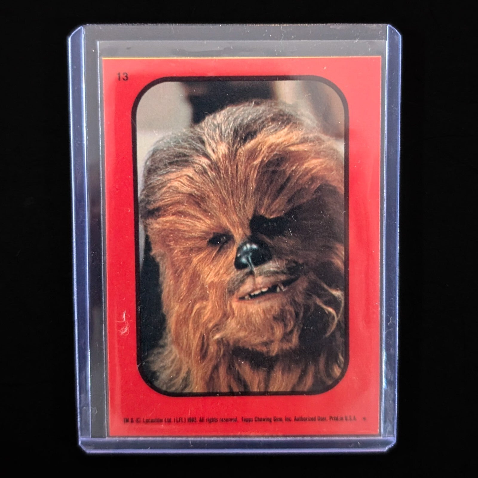 1983 Return of the Jedi Chewbacca sticker card with red border in protective sleeve by Go Figment collectibles