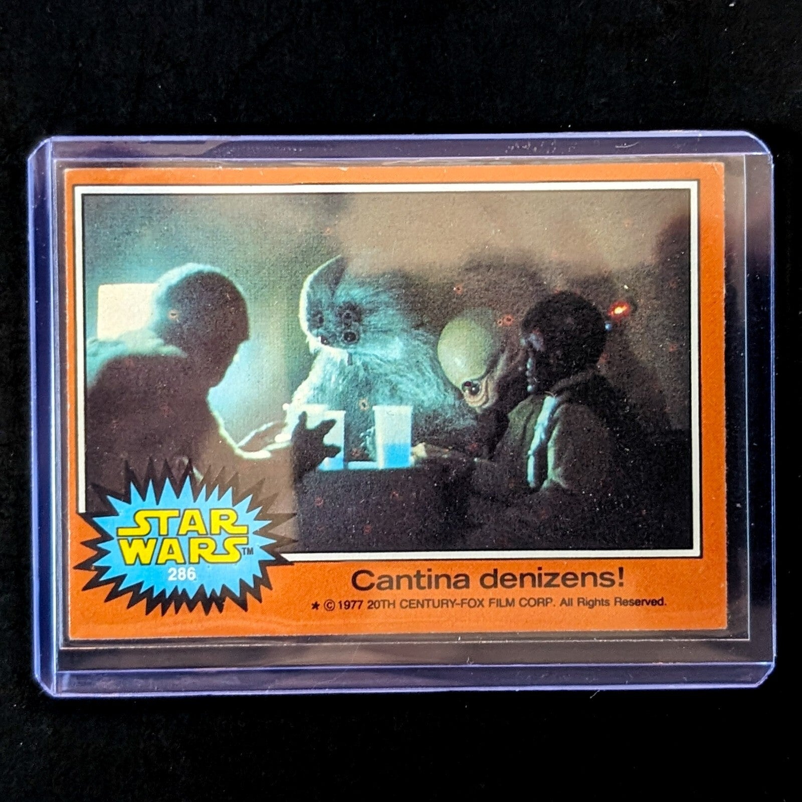 Vintage 1977 Go Figment Star Wars trading card featuring Cantina denizens from the Orange Series 4 collection