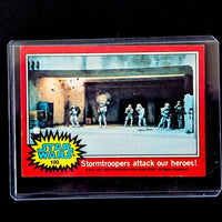 1977 Go Figment Topps Star Wars trading card featuring stormtroopers in action from the Red Series 2 set