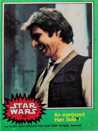 1977 Go Figment Star Wars trading card featuring an overjoyed Han Solo from the Green Series 4 collection