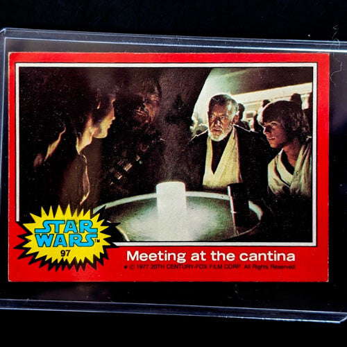 Vintage 1977 Star Wars trading card featuring cantina meeting scene from Go Figment collection