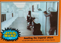 Vintage 1977 Go Figment Star Wars trading card showing rebels ready for an Imperial attack in a spaceship corridor