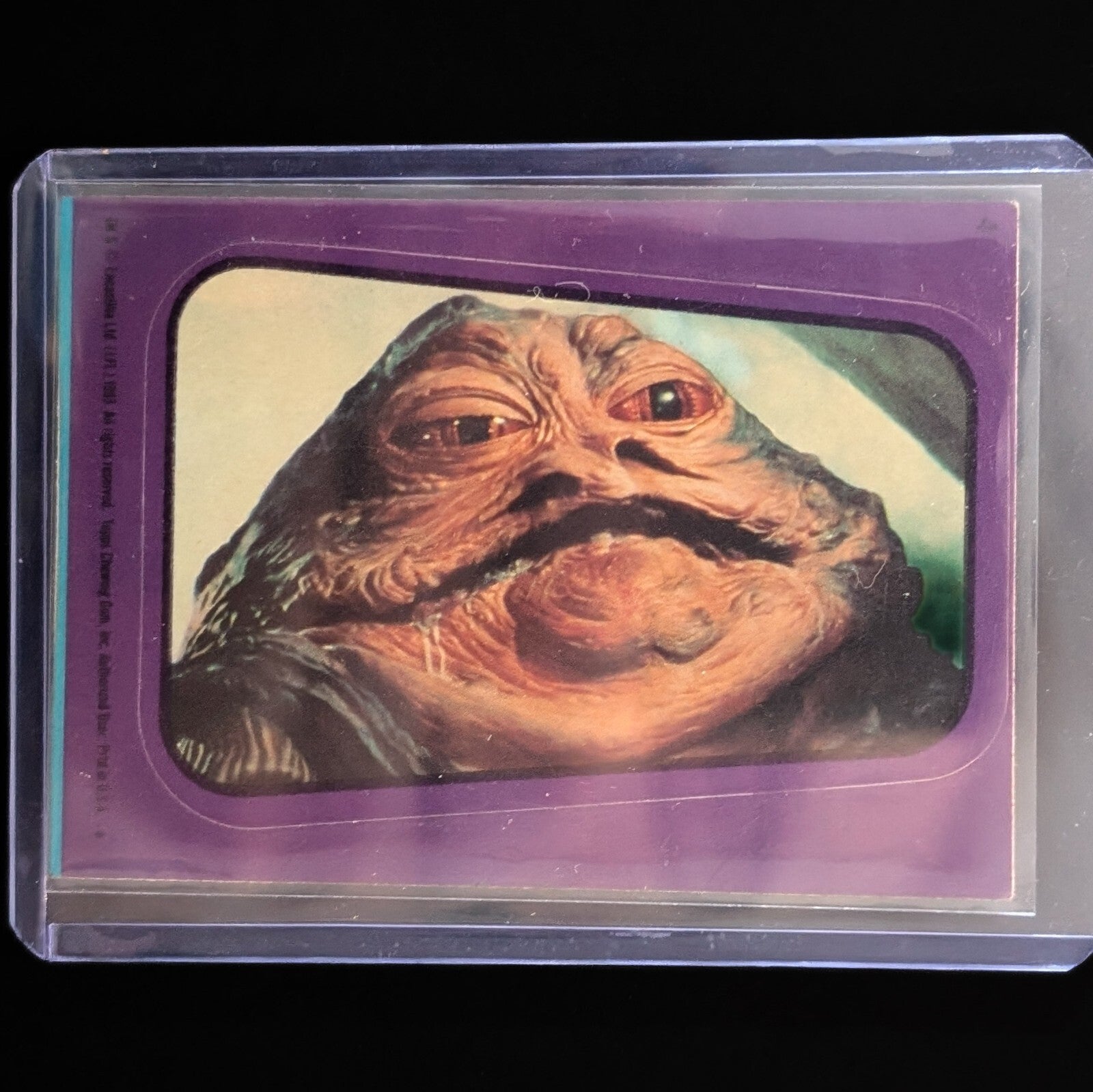 1983 Topps Return of the Jedi sticker featuring Jabba the Hutt in protective sleeve from Go Figment collection