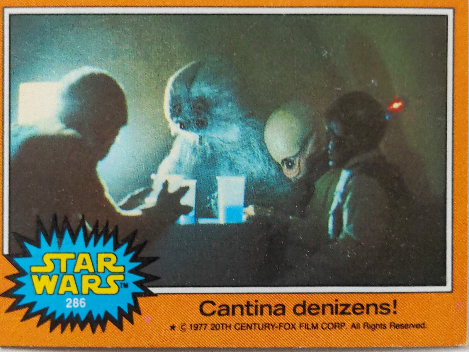 1977 TOPPS STAR WARS trading card showing Cantina denizens scene by Go Figment vendor