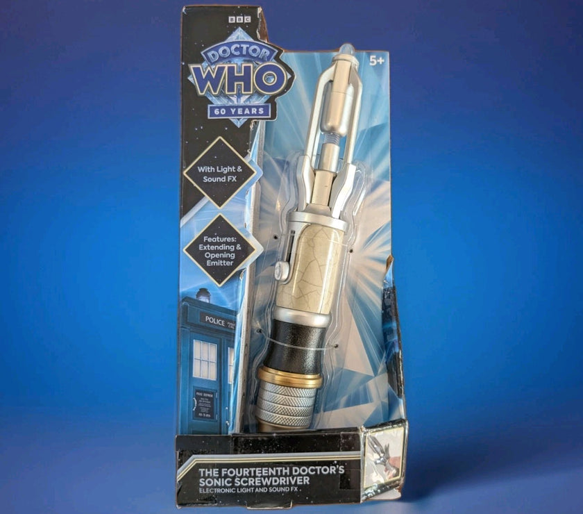The Fourteenth Doctor's Sonic Screwdriver toy with light and sound effects by Character Online BBC in packaging