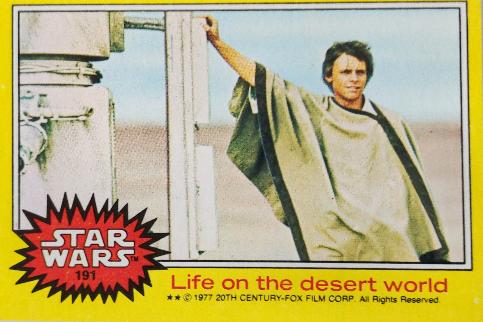 Vintage Star Wars card 191 Life on the desert world with Luke Skywalker in desert cloak scene