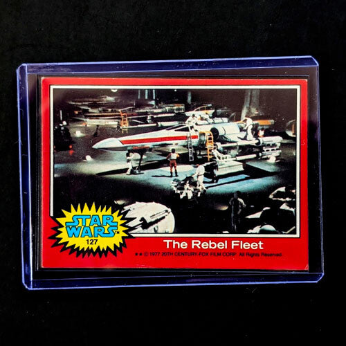 1977 Go Figment Star Wars trading card featuring The Rebel Fleet from the Red Series 2 collection in protective case