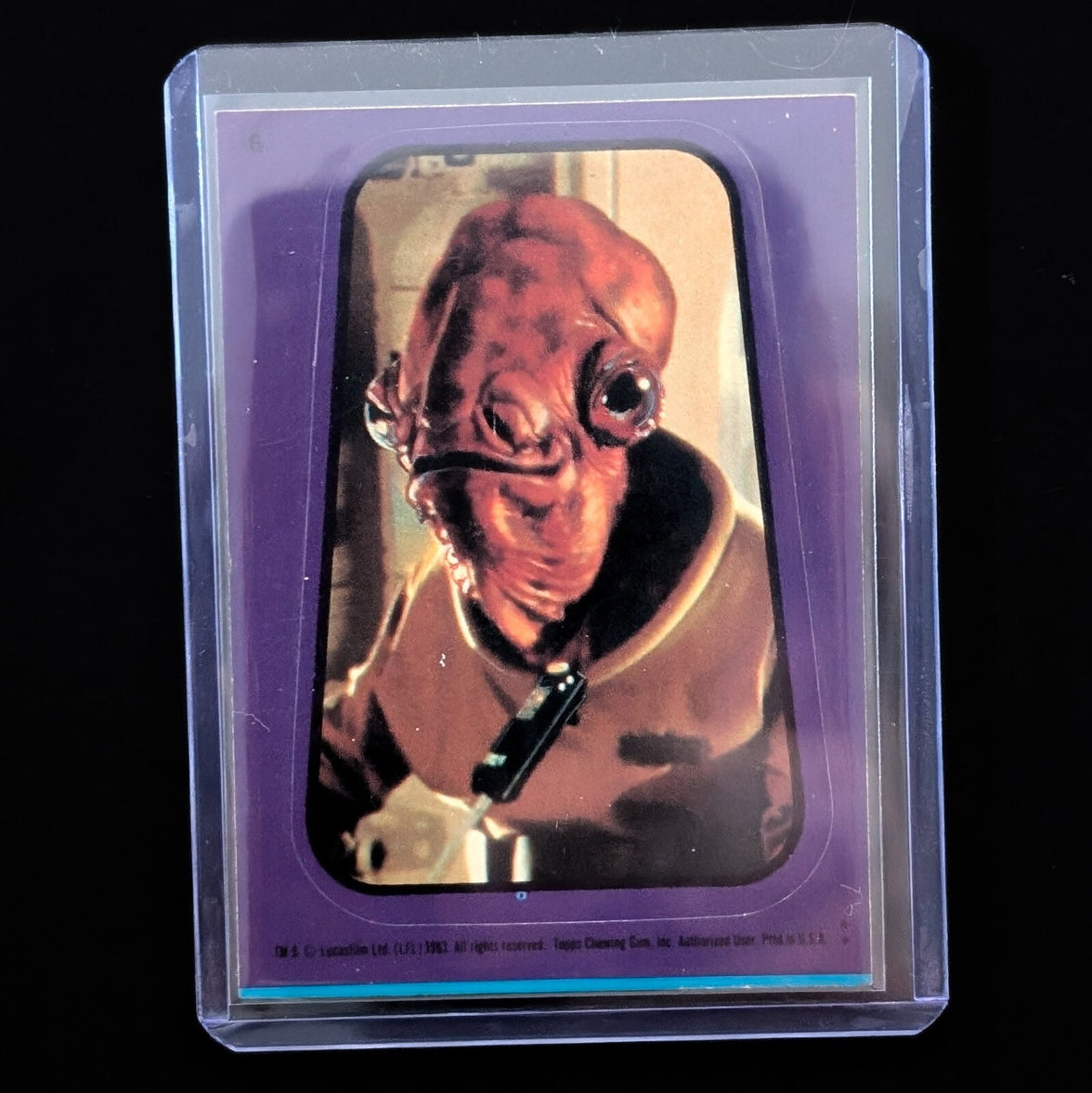 1983 Topps Return of the Jedi vintage sticker of Admiral Ackbar in blue border from Go Figment collection