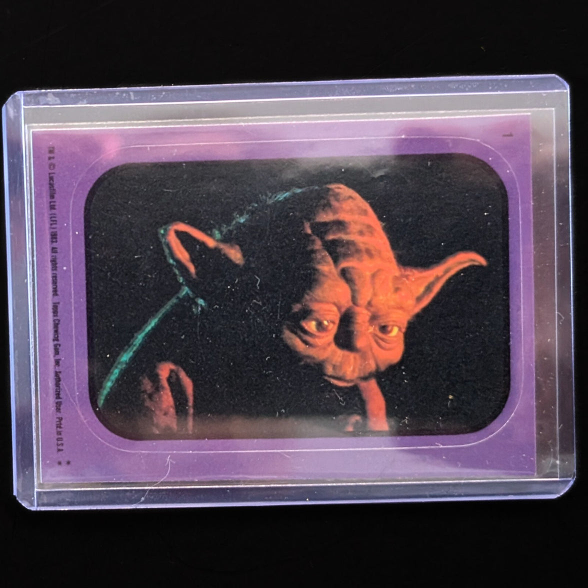 1983 Topps Return of the Jedi Yoda sticker card in protective case vintage collectible from Go Figment