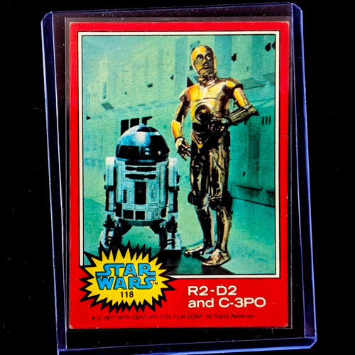 Vintage 1977 Go Figment Star Wars trading card featuring R2-D2 and C-3PO from Red Series 2 set