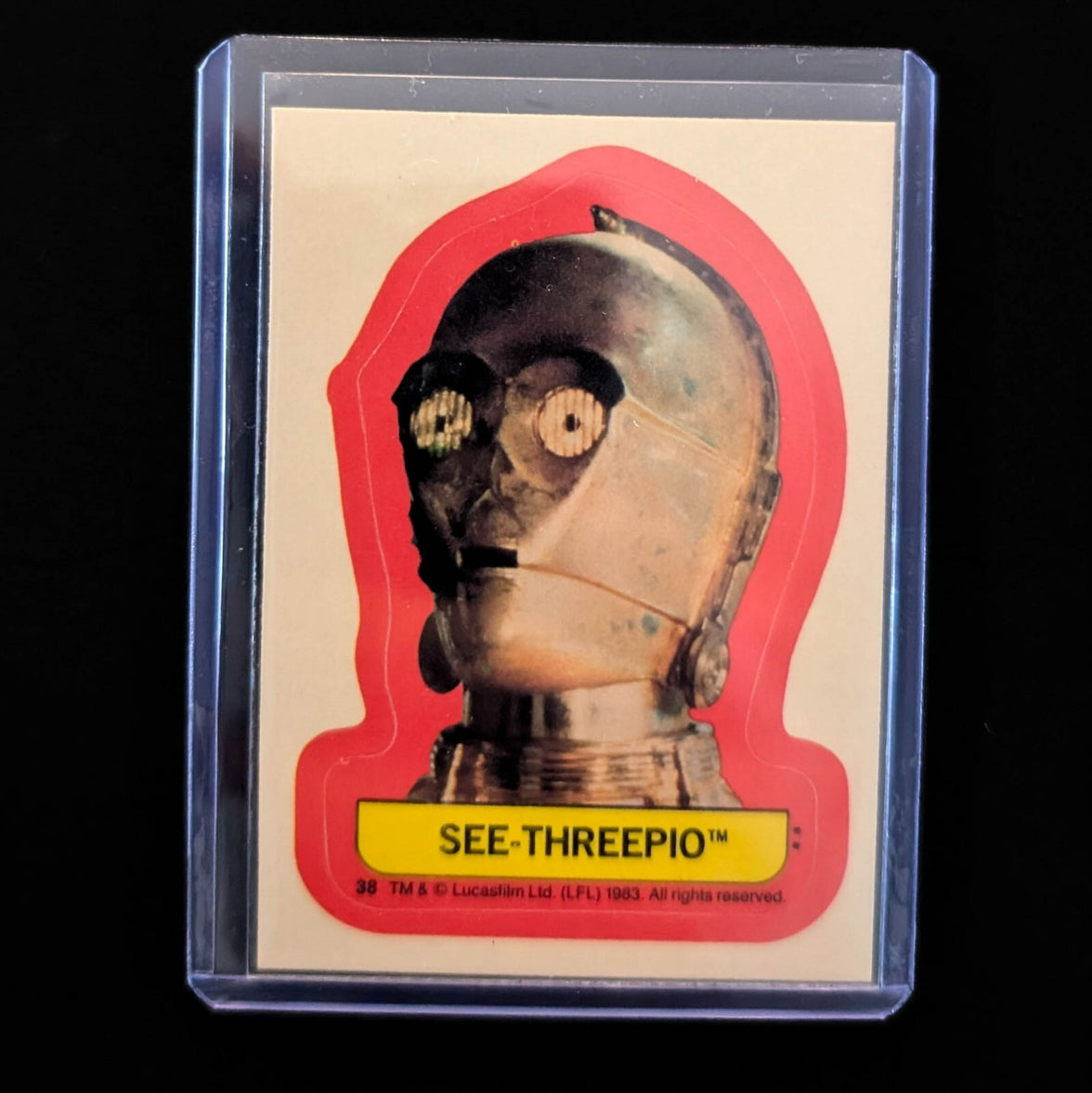 1983 Topps Return of the Jedi SEE-THREEPIO sticker card in protective case from Go Figment vintage collection