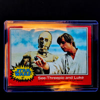 1977 TOPPS Star Wars trading card featuring C-3PO and Luke Skywalker from Go Figment vintage collection
