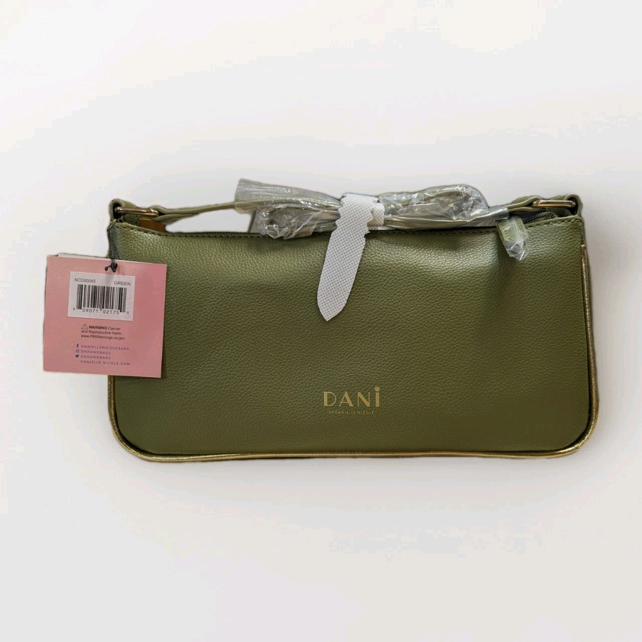 DANIELLE NICOLE green shoulder bag with minimalist design and small logo on textured faux leather surface