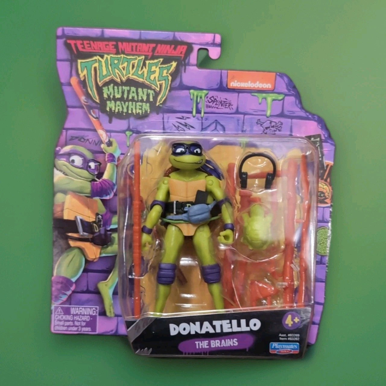 Donatello action figure from Teenage Mutant Ninja Turtles Mutant Mayhem by Playmates Toys with accessories in packaging