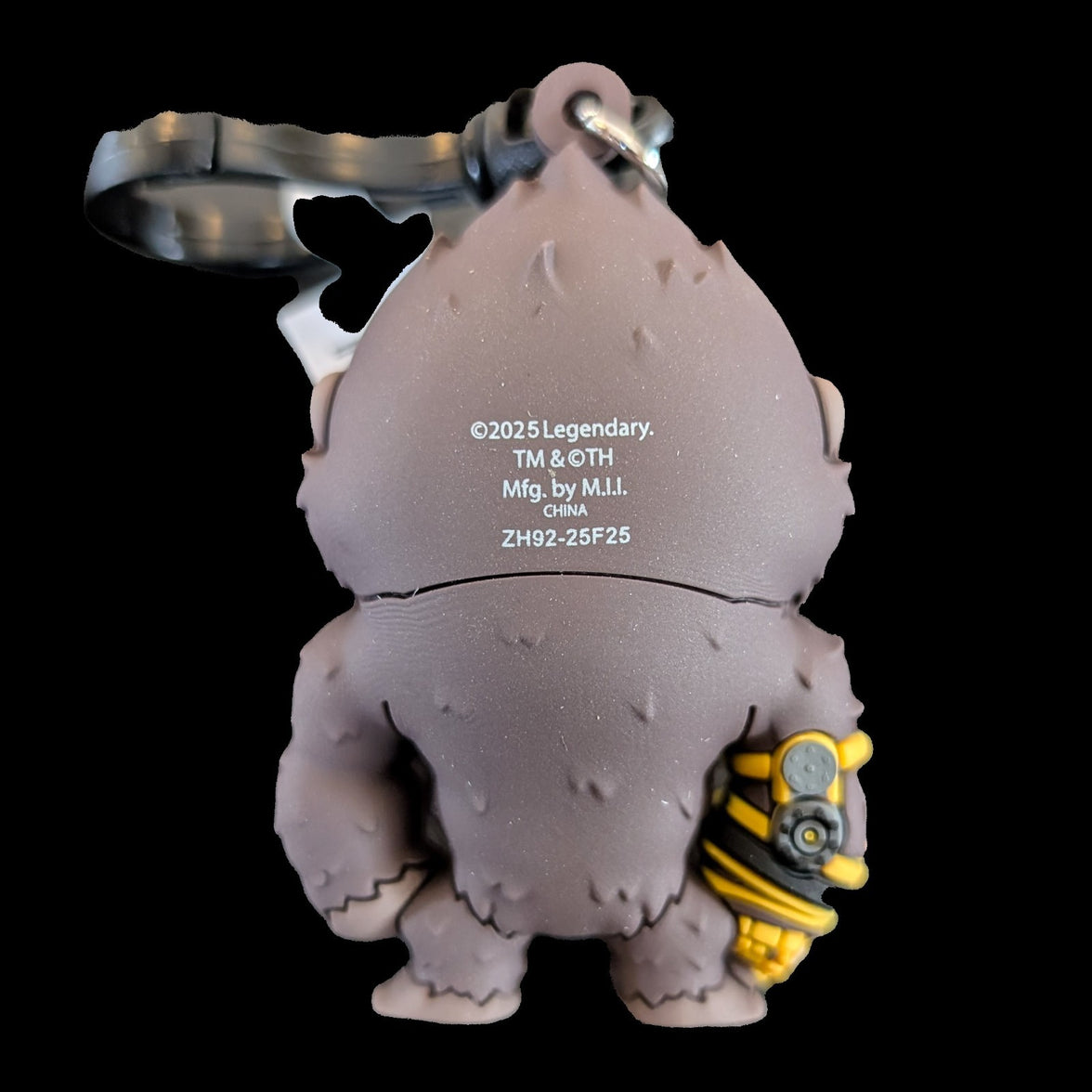 Back view of King Kong 3D foam bag clip keychain with gauntlet by Monogram from Godzilla-Kong New Empire